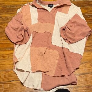 GOGO Patchwork Top in Peach and Beige